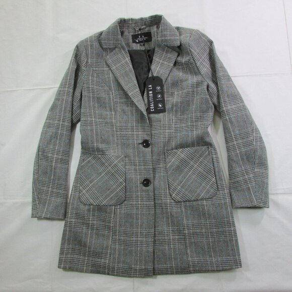 Coalition LA Women's Medium Plaid Blazer Jacket - Grey - W406F1 - Picture 1 of 8